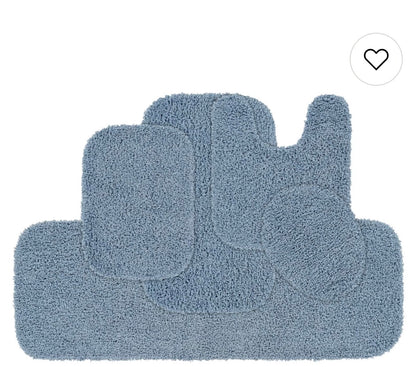 Garland Rug Bentley 5 Pieces Bath Rug Set-Included(1 22”x60 Runner,1 17”x24”Bath Rug,1 21”x34” Bath Rug,1 Standard Lid Cover,1 21”x24”Contour Bath Rug)-Basin Blue