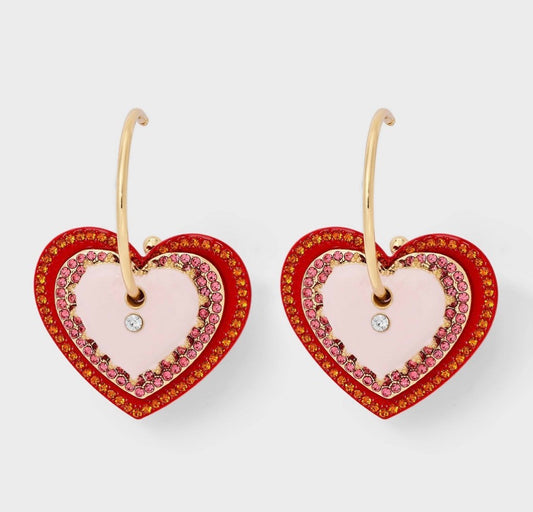 Sugarfix by BaubleBar heart-shaped hoop earrings featuring a red and pink layered design
