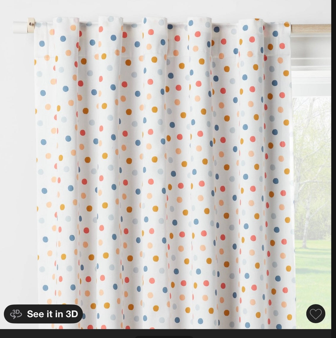 42”W x 63”L Dot kids blackout window curtain panel white