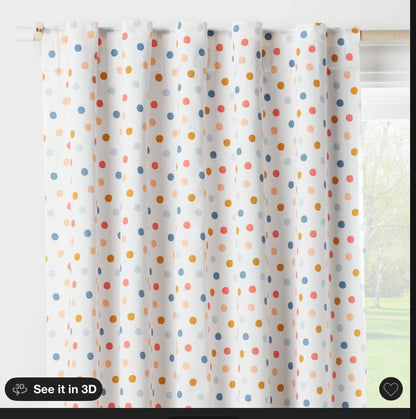 42”W x 63”L Dot kids blackout window curtain panel white