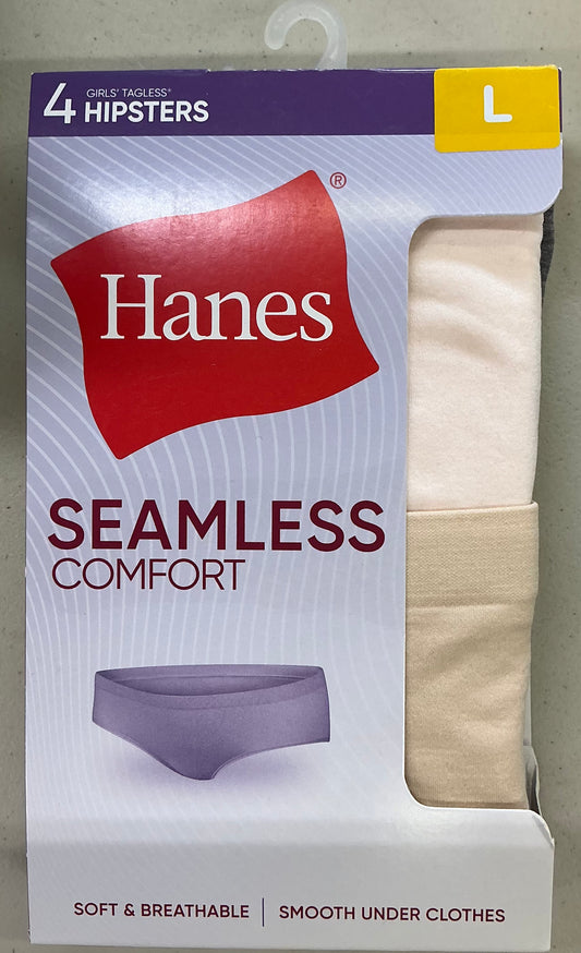 Hanes Girls’ Tween Underwear Seamless Hipster Pack, Assorted, 4-Pack