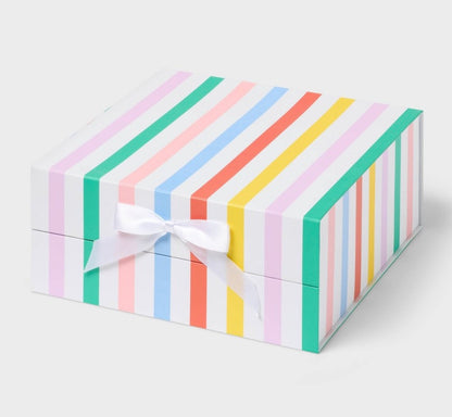 10"x10"x4" Square Gift Box with Bow Vertical Multi Stripe