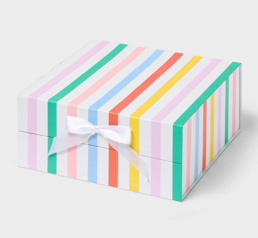 10"x10"x4" Square Gift Box with Bow Vertical Multi Stripe