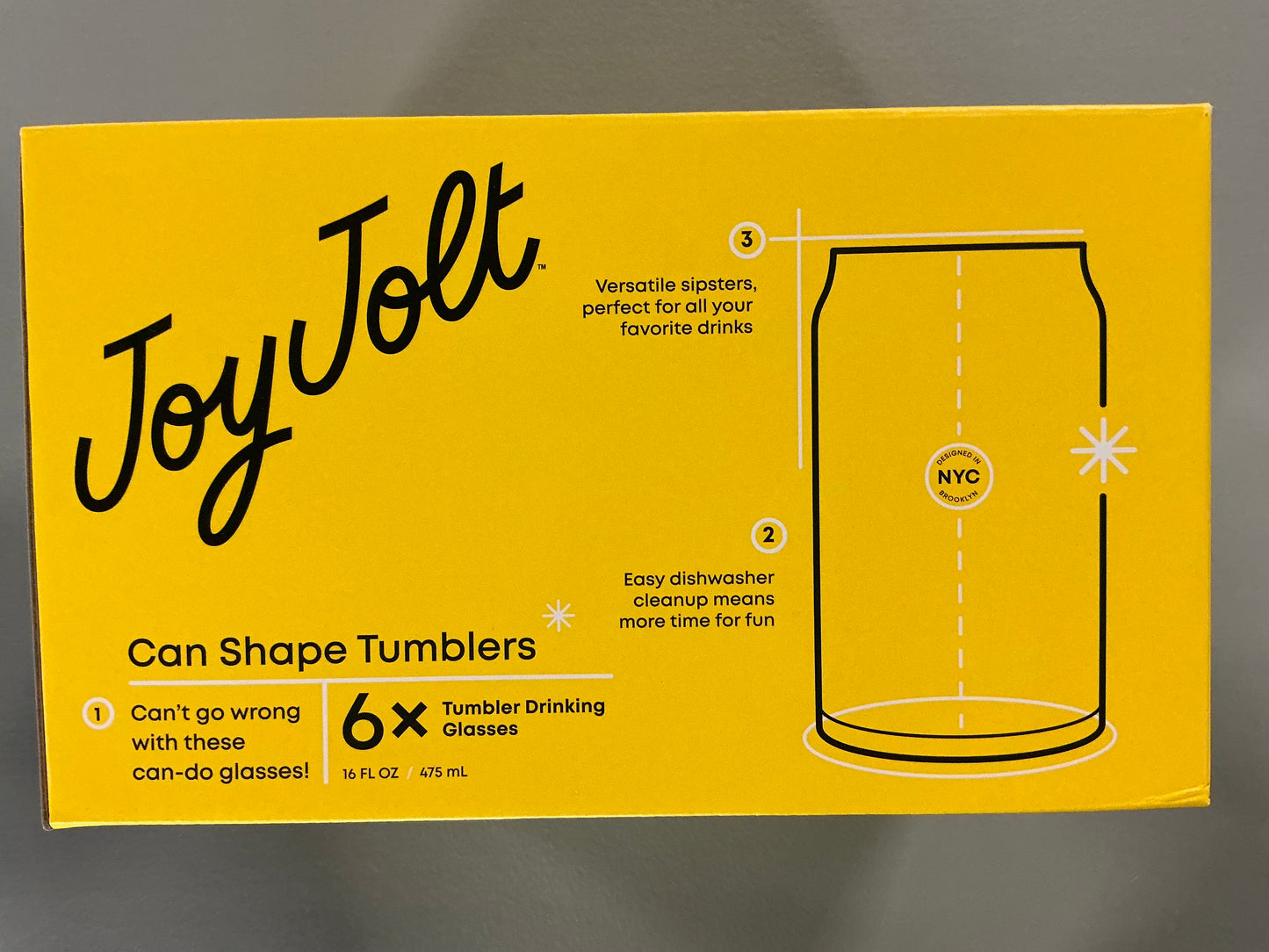 Joy Jolt Can Shaped Tumblers - 6 Count, 16oz Drinking Glasses