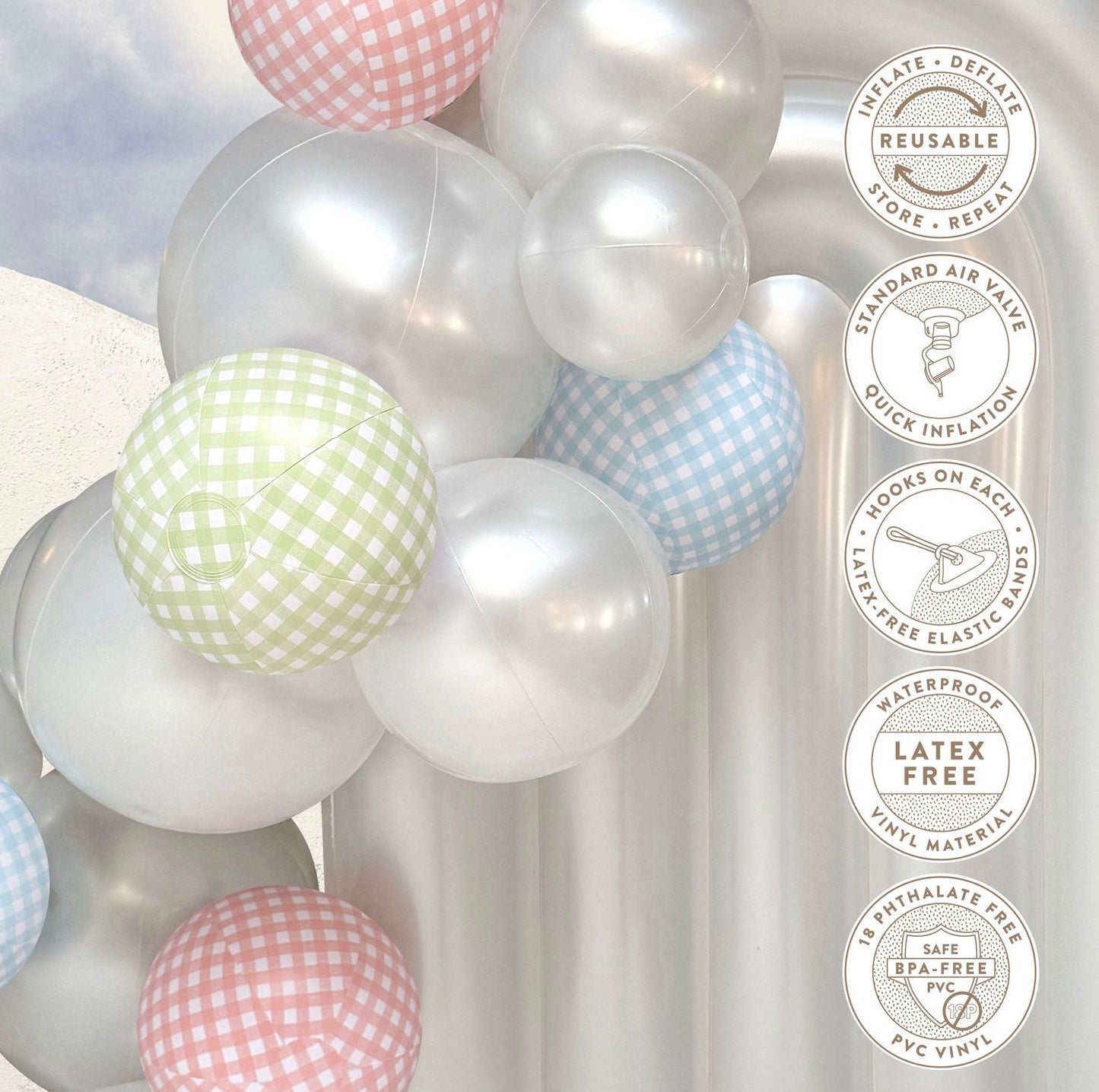 Minnidip 5ct balloon garland, gingham print
