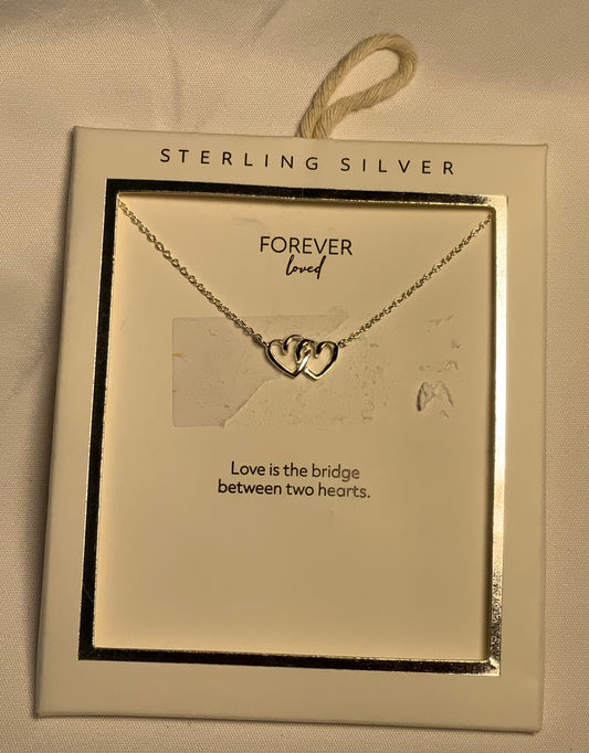 Sterling Silver Forever Loved Double Heart Necklace - 16in