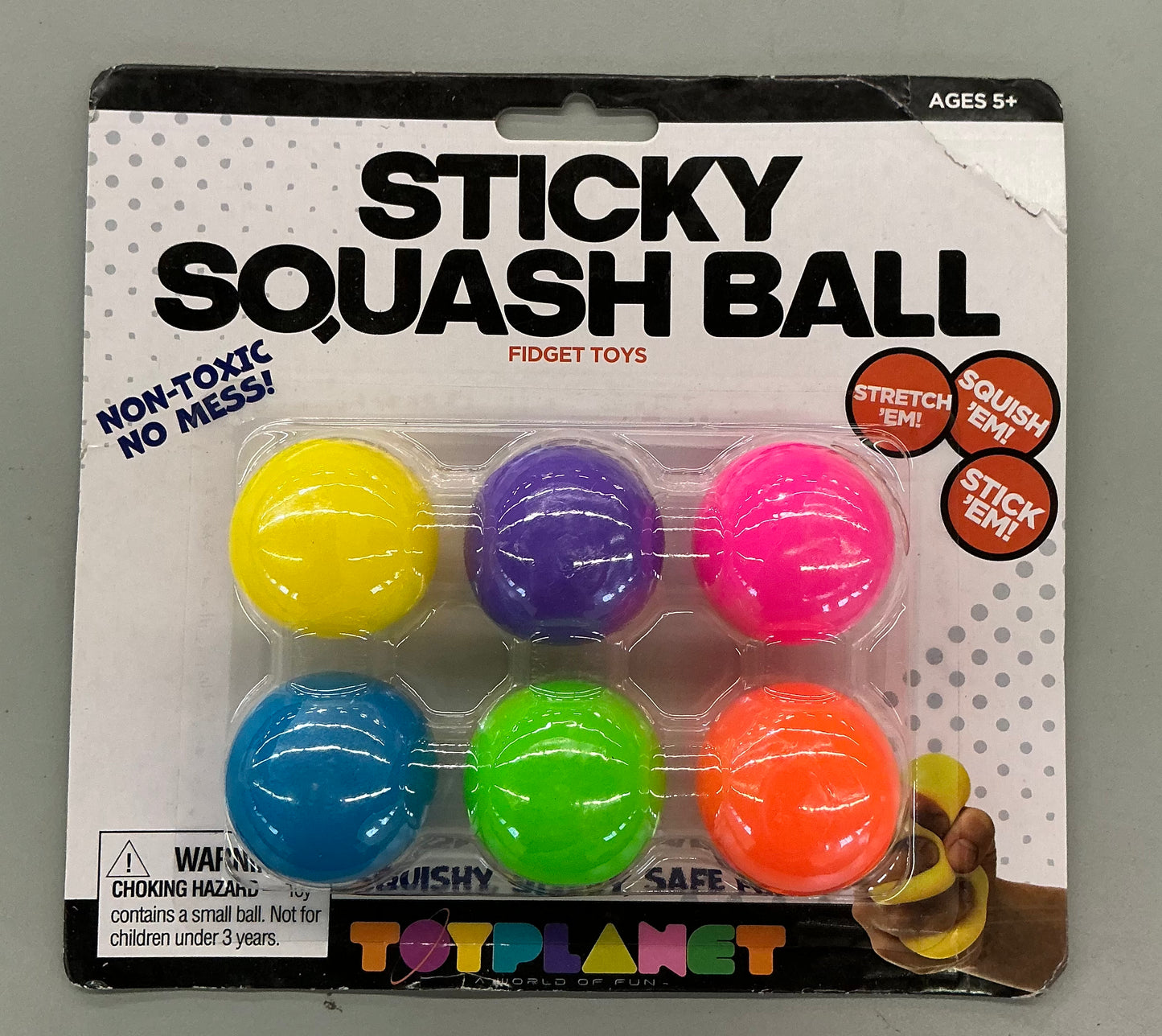 Toy Planet branded multi-color sticky squash balls