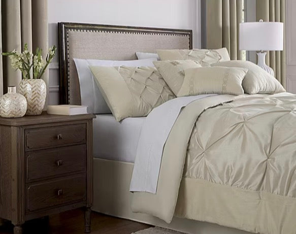 Broadhaven Cressida 7-piece faux silk comforter set in oatmeal king