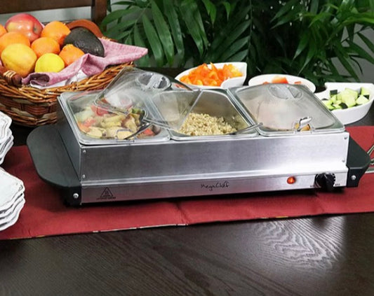 MegaChef Buffet Server & Food Warmer, Measurements: 6 Height/Inches, 9.6 Width/Inches, 21 Depth/Inches