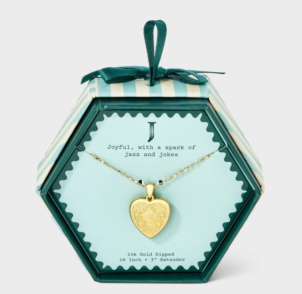 14k gold dipped heart charm initial necklace