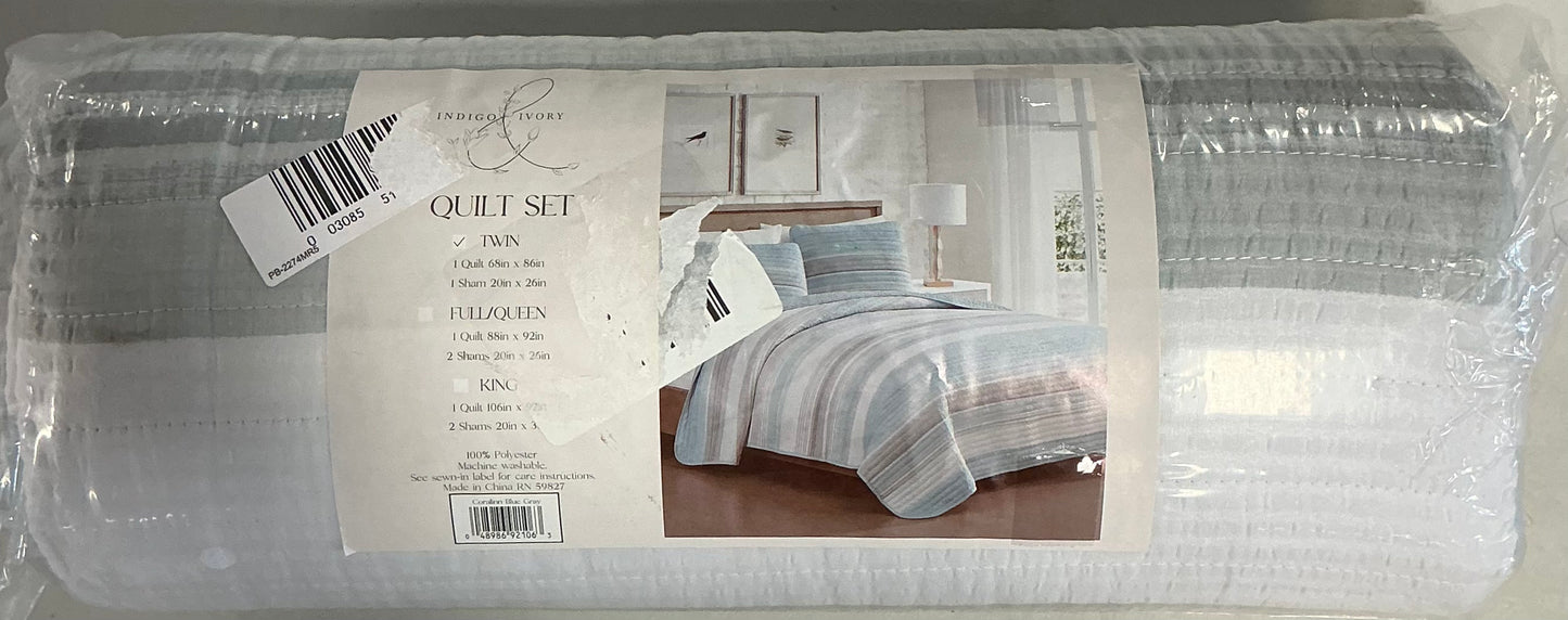 Beatrice Home Fashions Coralinn  2 Pieces Quilt Set Twin-Included( 1 Quilt and 1 Sham)-Blue/Gray
