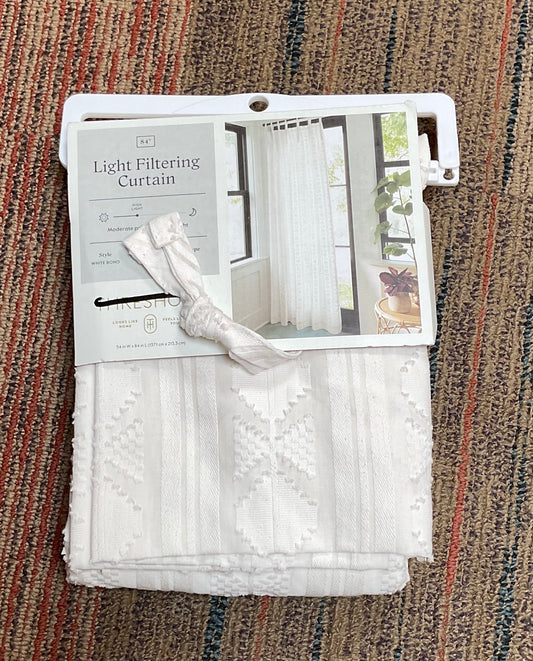 54"x84" Light Filtering Boho Diamond Clip Curtain Panel
White