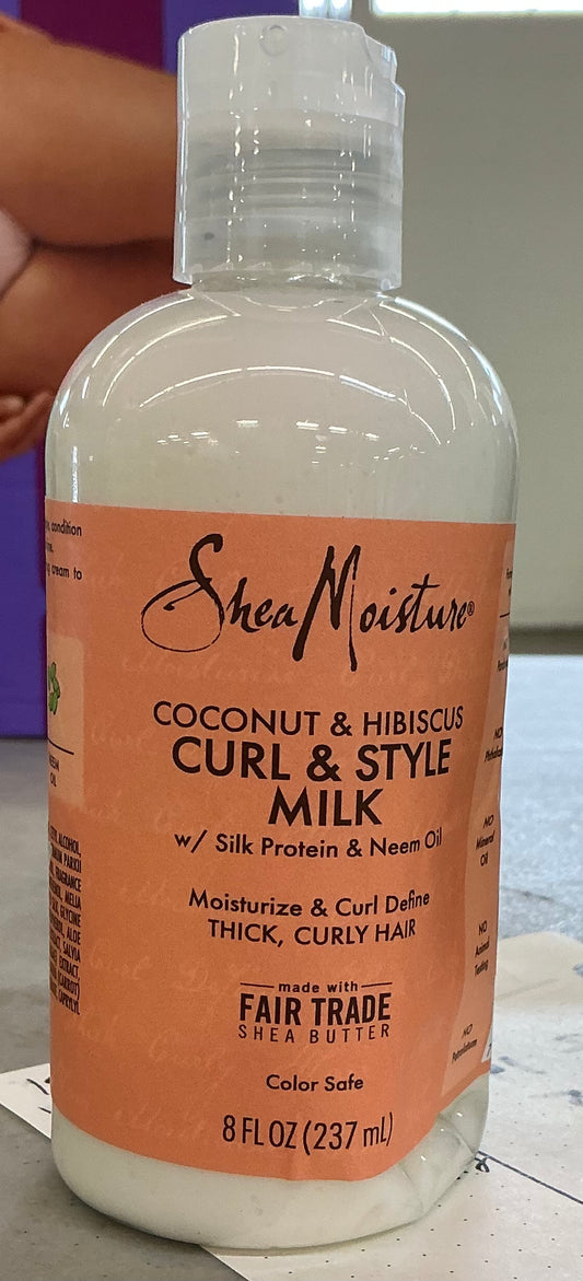 SheaMoisture Curl & Style Milk Coconut & Hibiscus with Silk Protein & Neem Oil for Thick, Defined, Curly Hair Fair Trade, Sulfate-Free 8 oz