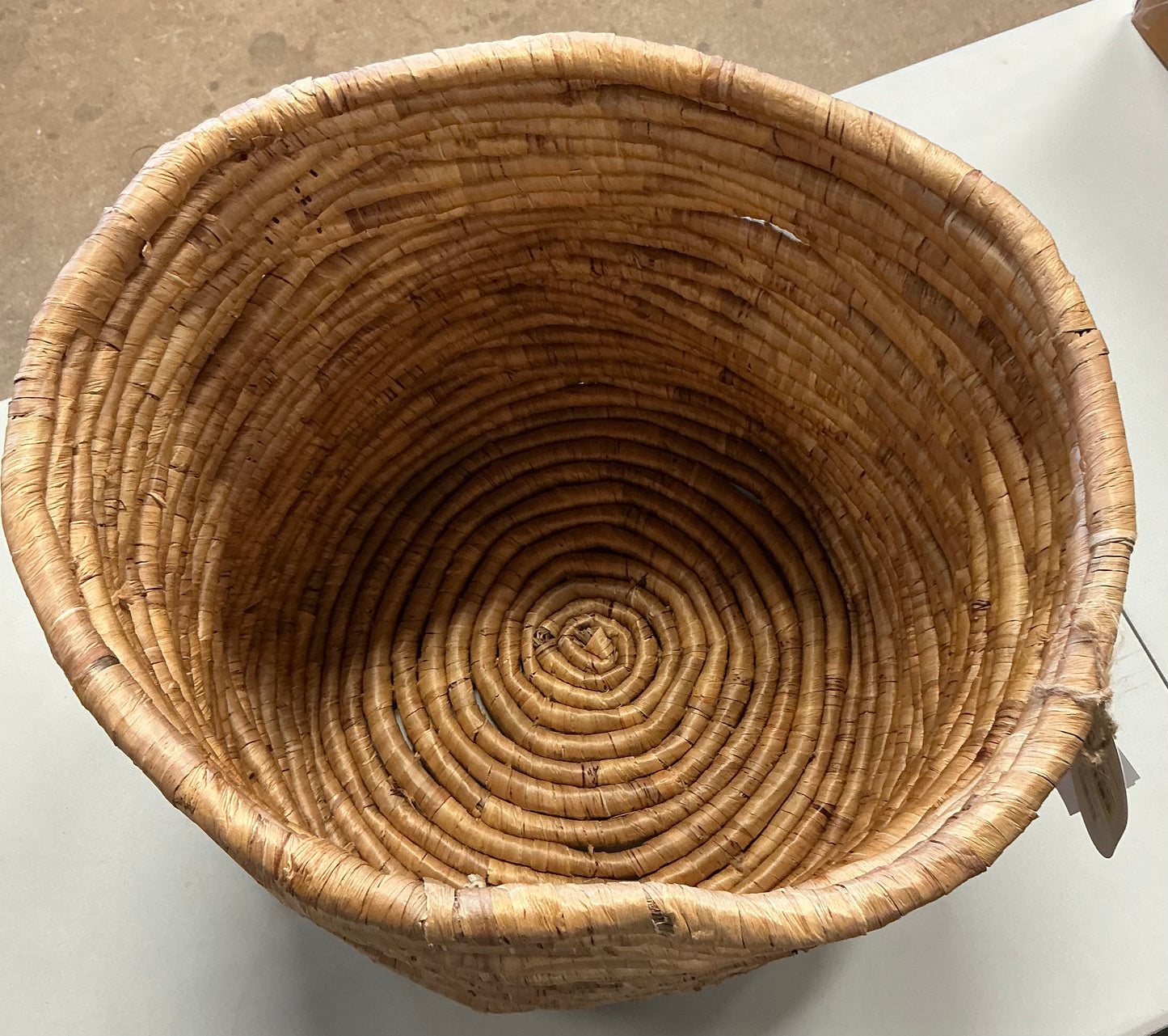 Light coiled basket - 16.14” (H) x 18.1” (W) x 18.1” (D) - MINOR COSMETIC FLAWS - PICK UP ONLY