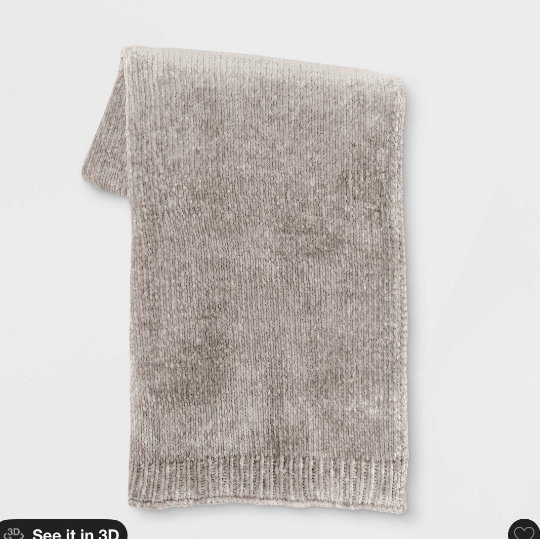 50”x60” shiny chenille throw blanket neutral: soft knitted, reversible