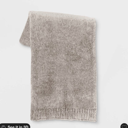50”x60” shiny chenille throw blanket neutral: soft knitted, reversible