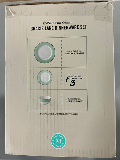 Martha Stewart 11-pc. Martha Blue Gracie Lane Ceramic Dinnerware Set - Open Box - MISSING 1 SALAD PLATE