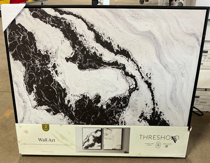30" x 24" 2pk Marble Framed Printed Canvases Black/Tan - Threshold™: Abstract Digital Art, AS-IS PICKUP ONLY