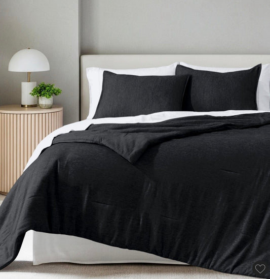 Bare home comforter set 3 pieces Queen-Heathered black