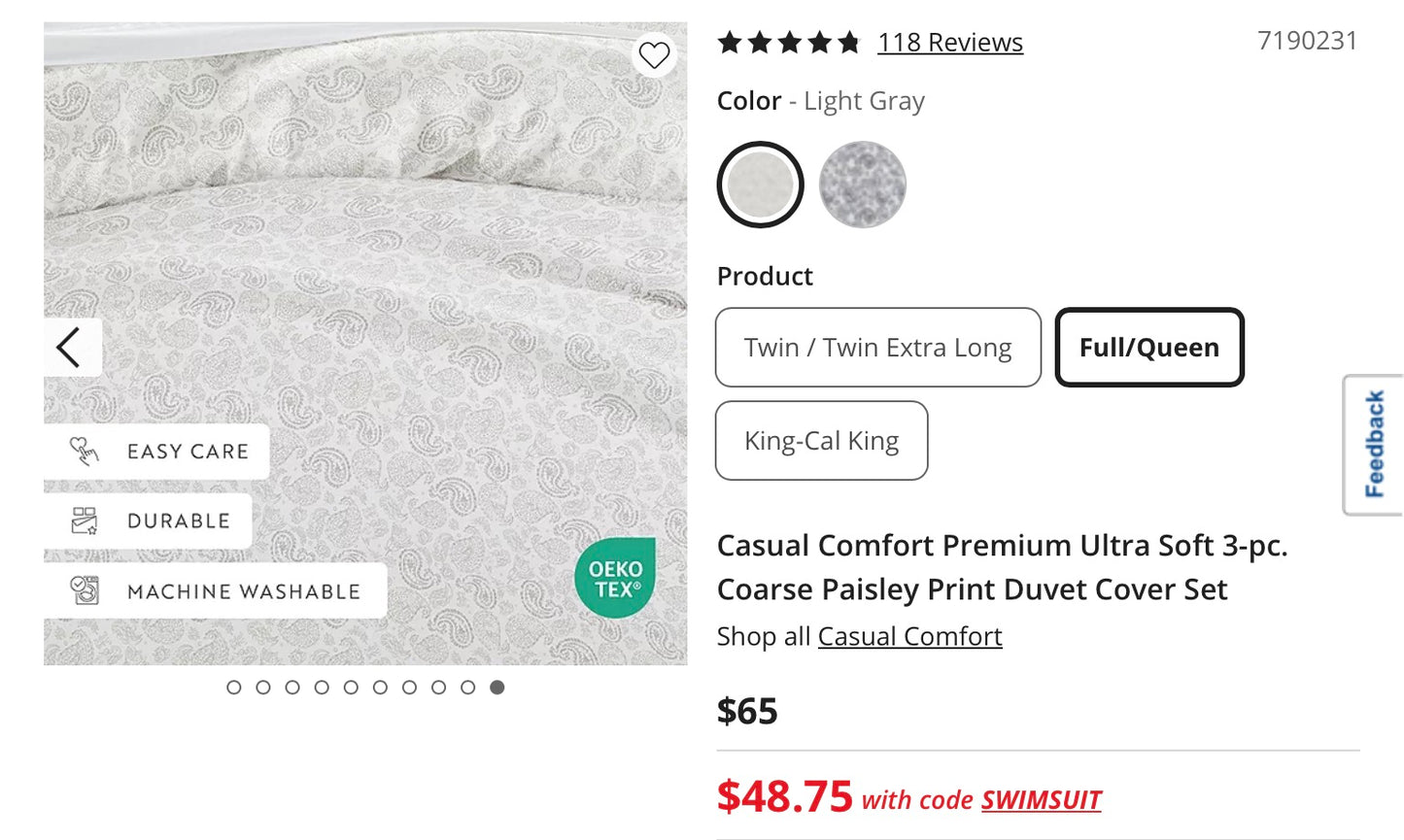 Casual Comfort Premium Ultra Soft 3 Pieces Coarse Paisley Print Duvet Cover Set Full/Queen-Light Gray