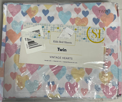 Sweet Home Collection™ Vintage Hearts Wrinkle Resistant Kids 3 Pieces Sheet Set Twin-Included(1 Pillowcase,1 Fitted Sheet,1 Flat-Sheet)