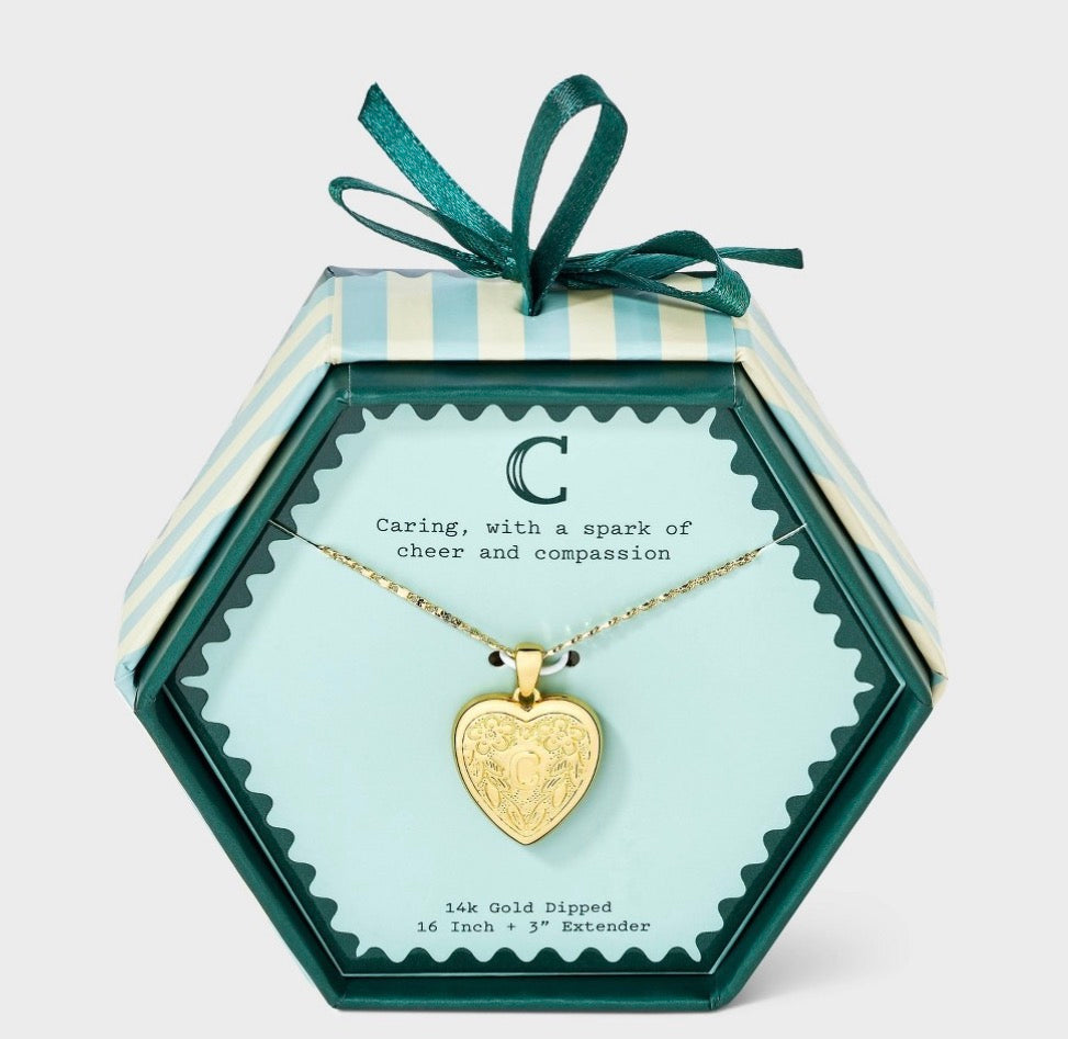 14k gold dipped heart charm initial necklace
