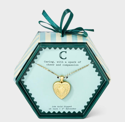 14k gold dipped heart charm initial necklace