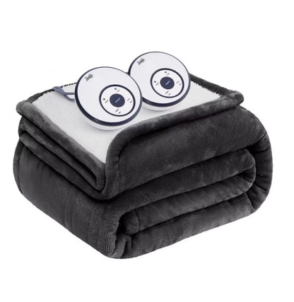 Sealy® Flannel & Sherpa Heated Midweight Blanket Queen-Charcoal