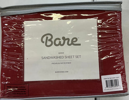 Bare Home sandwashed sheet set Queen 4 pieces-rosewood