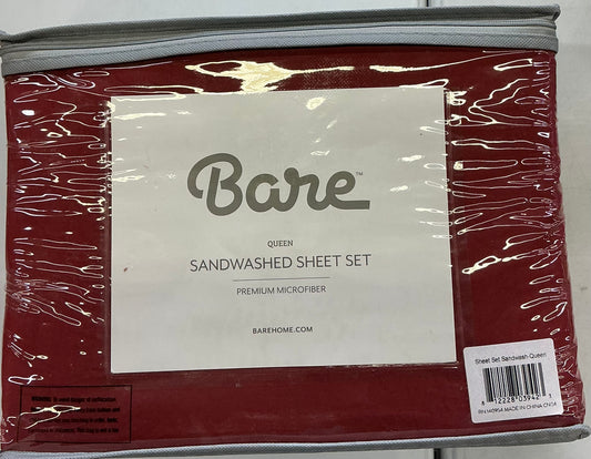 Bare Home sandwashed sheet set Queen 4 pieces-rosewood
