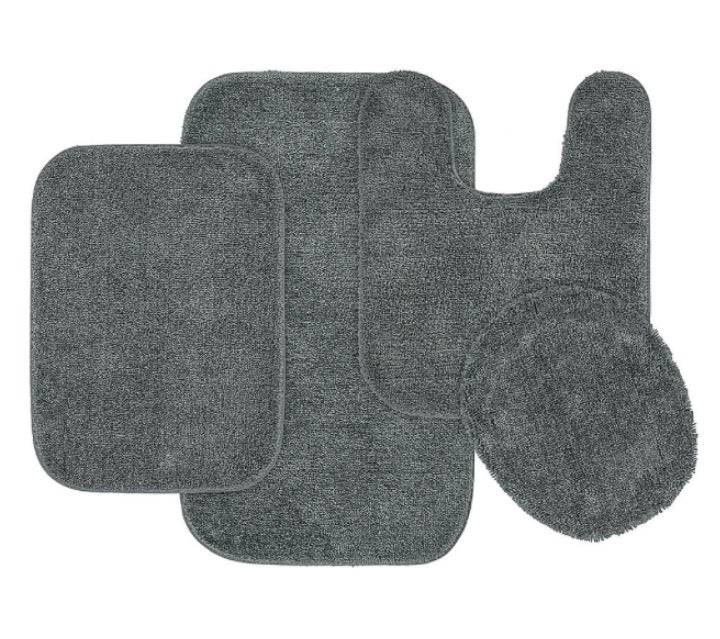 Garland Rug Traditional 4 Pieces Bath Rug Set-Included(1 17”x24 Bath Rug,1 21”x34”Bath Rug,1 21”x24”Contour Bath Rug,1 Standard Lid Cover)-Dark Gray