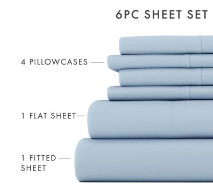 Casual Comfort™ Premium Ultra Soft Microfiber Wrinkle Free 6 Piece Sheet Set Queen-Light Blue