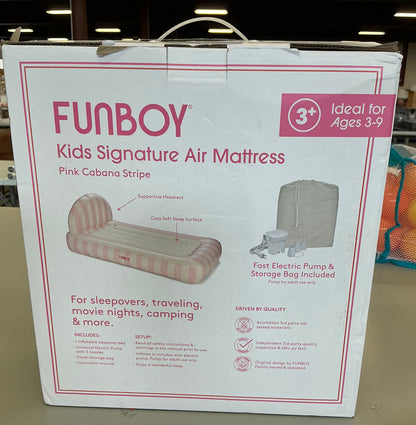 FUNBOY light pink stripe 15”H kids’ sleepover twin air mattress bed - AS IS - MISSING PUMP