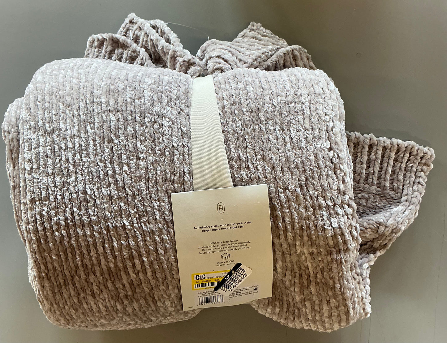 50”x60” shiny chenille throw blanket neutral: soft knitted, reversible