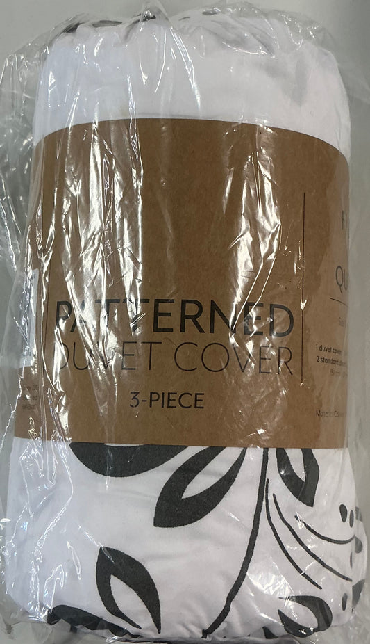 Casual Comfort Floral Dream Patterned 4 Pieces duvet cover Set Full/Queen-Gray/White