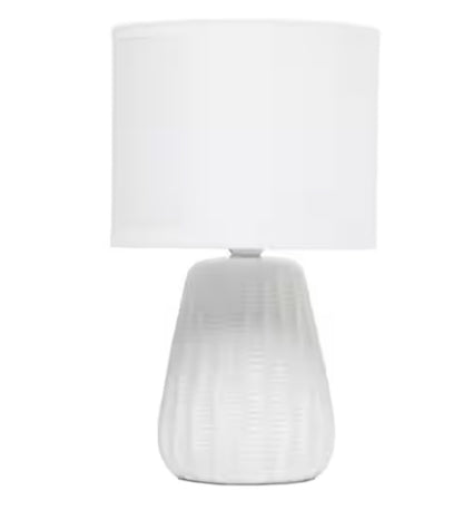 11.02 in. Off White Mini Modern Ceramic Texture Pastel Accent Bedside Table Desk Lamp with Matching Fabric Shade