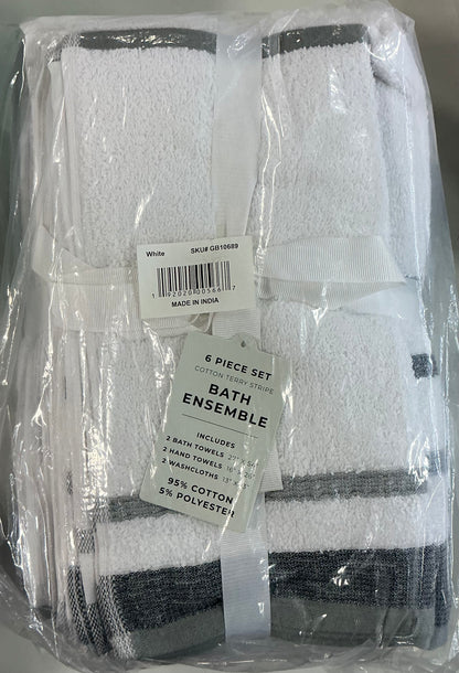 Luxury Cotton 6 Pieces Decorative Towel Set-White/Gray