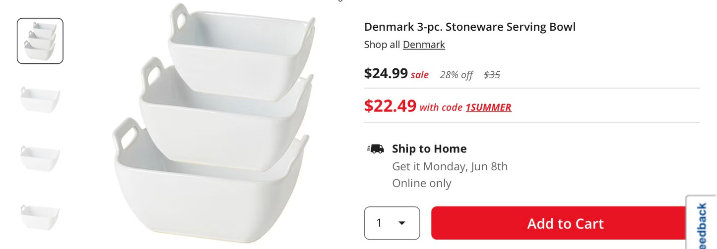 Denmark 3-pc. Stoneware Serving Bowl Included: 1 8 1/2 Inch Bowl(s), 1 6 5/8 Inch Bowl(s), 1 7 1/2 Inch Bowl(s)