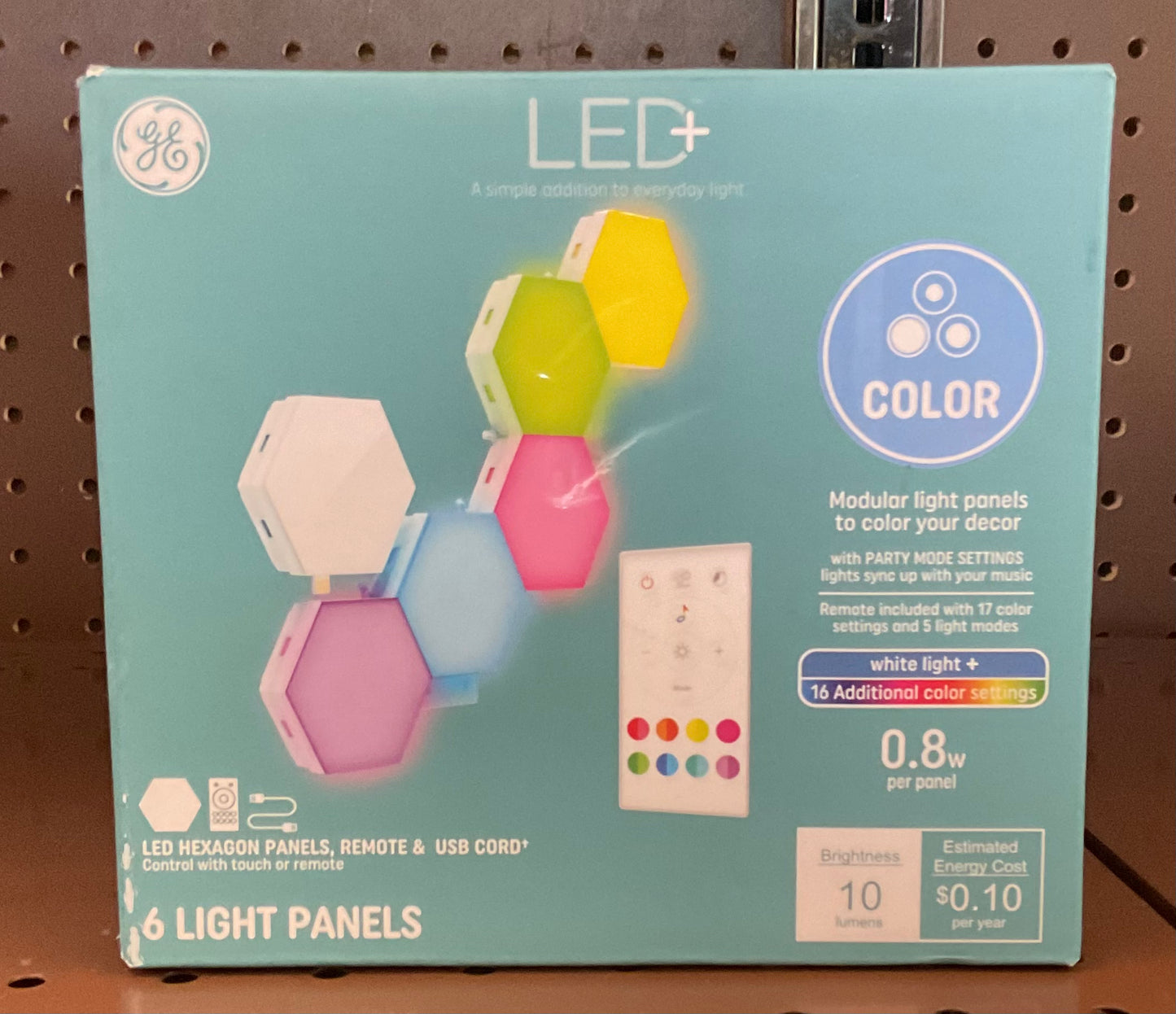 GE 6pk LED Color Changing Tile Panel Lights: Hexagon Wall Light, Multicolor, Modern Mosaic Design, Electric Powered