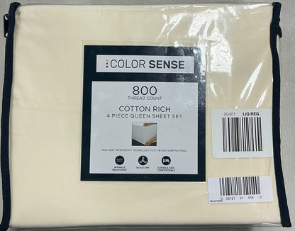 Color Sense Luxury Cotton Blend Quick-Drying 4 Pieces Sheet Set Queen-Ivory