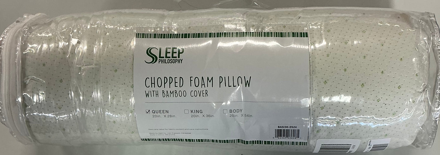 Sleep Philosophy Chopped Foam Bed Pillow with Bamboo Cover Queen-Minty Green Speckles