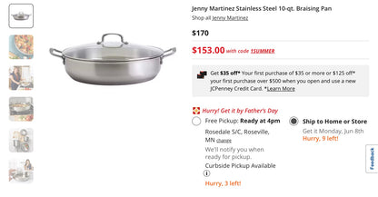Thrifty 70- Jenny Martinez Stainless Steel 10-qt. Braising Pan- Used- As is- Final sale- No return