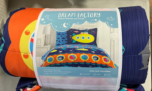 Dream Factory Submarine 5 Pieces Complete Bedding Set with Sheets Twin-Included(1 Standard Pillowcase, 1 Comforter, 1 Flat Sheet, 1 Standard Sham, 1 Fitted Sheet)