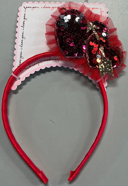 Red sequin heart headband with tulle and arrow details