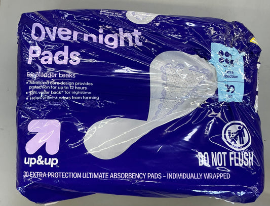 30-count pack of up&up™ Overnight Incontinence Pads
