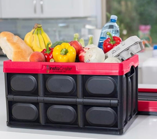 Greenmade InstaCrate collapsible storage bin in red and black-21” x 14.25” x 11.625”
