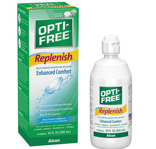 OPTI-FREE Replenish Disinfecting Contact Lens Solution for Daily Contact Lens Cleaning Use, 10 fl oz