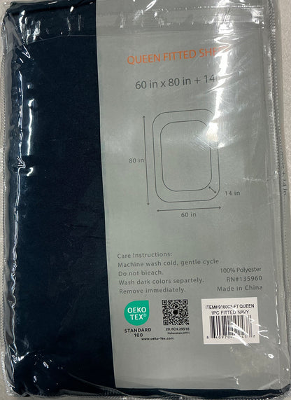 Swift Home Storage Pocket Wrinkle Resistant Fitted Sheet Only Queen-Navy