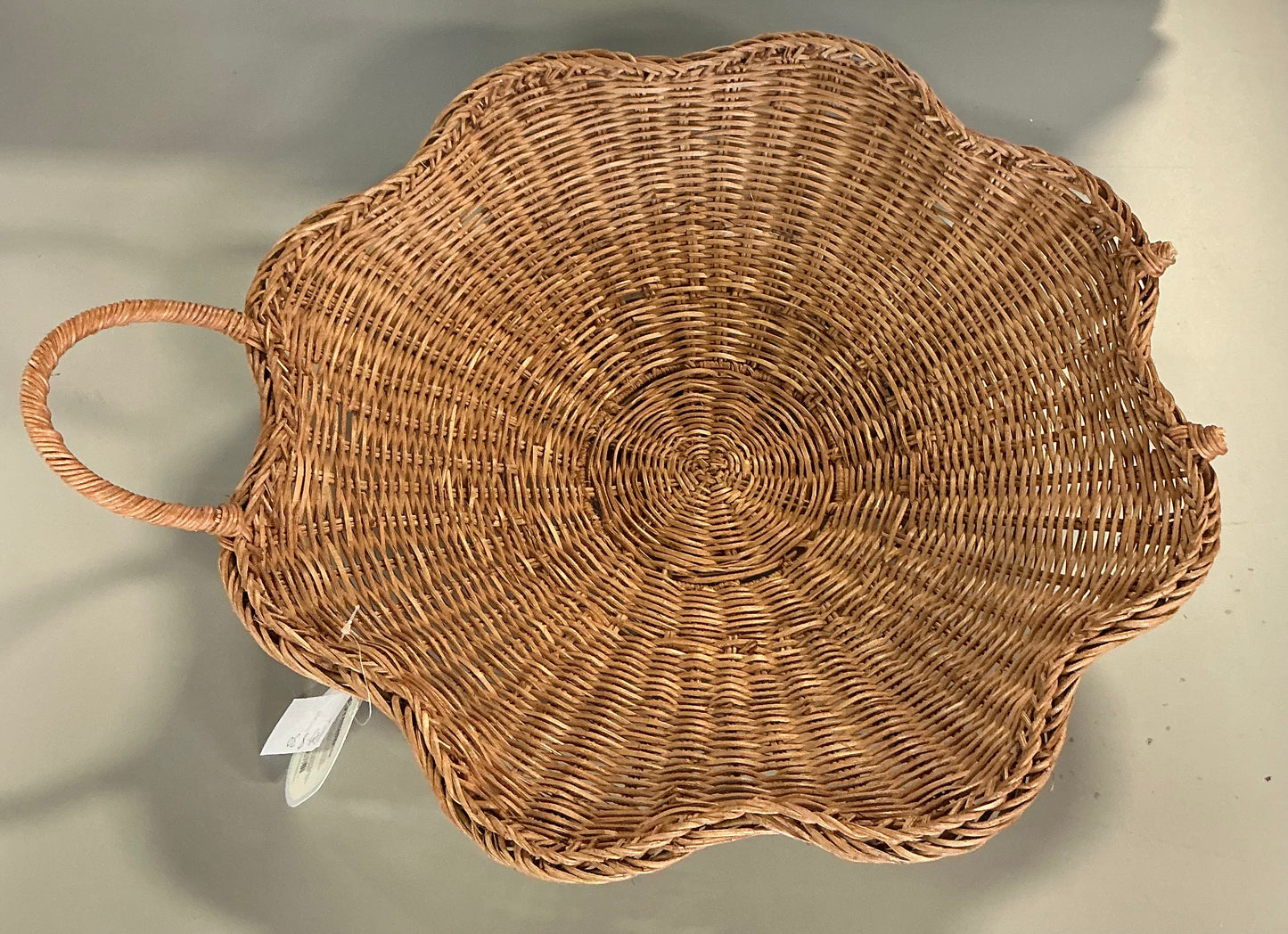 THRIFTY 70 - Scallop woven shallow bowl - 6.7” (H) x 20” (W) x 20” (D) - MISSING HANDLE - AS IS - FINAL SALE - NO RETURNS - PICK UP ONLY