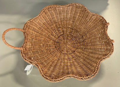 THRIFTY 70 - Scallop woven shallow bowl - 6.7” (H) x 20” (W) x 20” (D) - MISSING HANDLE - AS IS - FINAL SALE - NO RETURNS - PICK UP ONLY